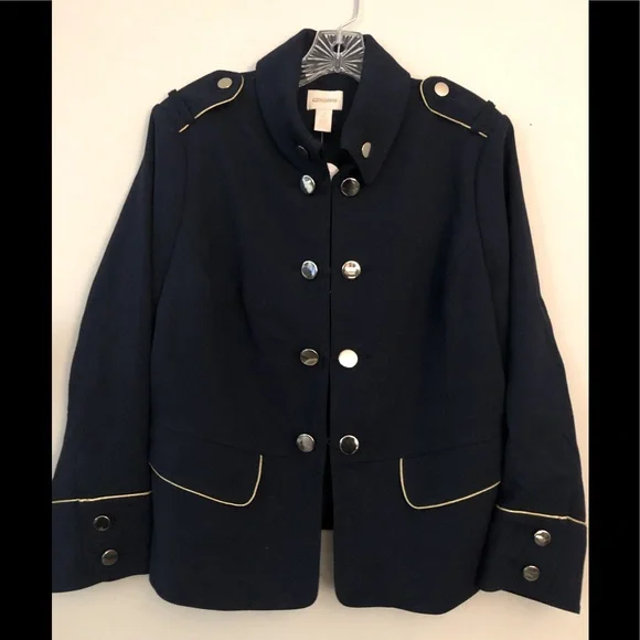 NEW Chico’s Military Jacket Blazer Navy Large - Picture 2 of 7